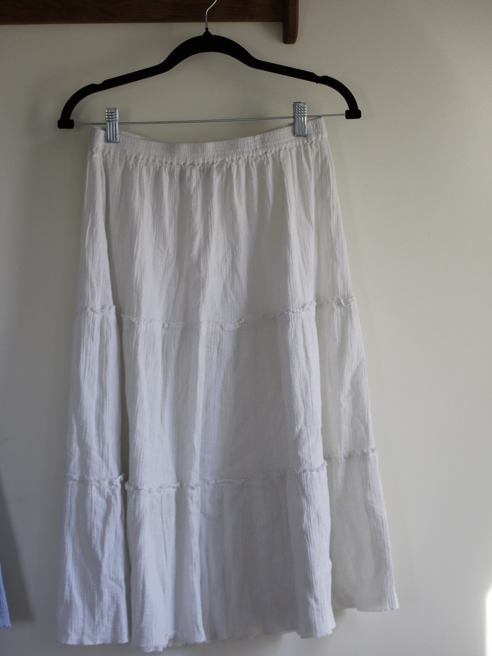 Women's White Tiered Midi Skirt 100% cotton